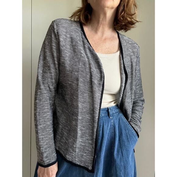Eileen Fisher Cardigan Sweater Size Medium Black/White Organic Linen/Cotton - Picture 9 of 11